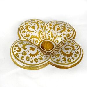 Vintage‎ PV Italy Peasant Village Gold Hand Painted Clover Trinket Dish Bowl